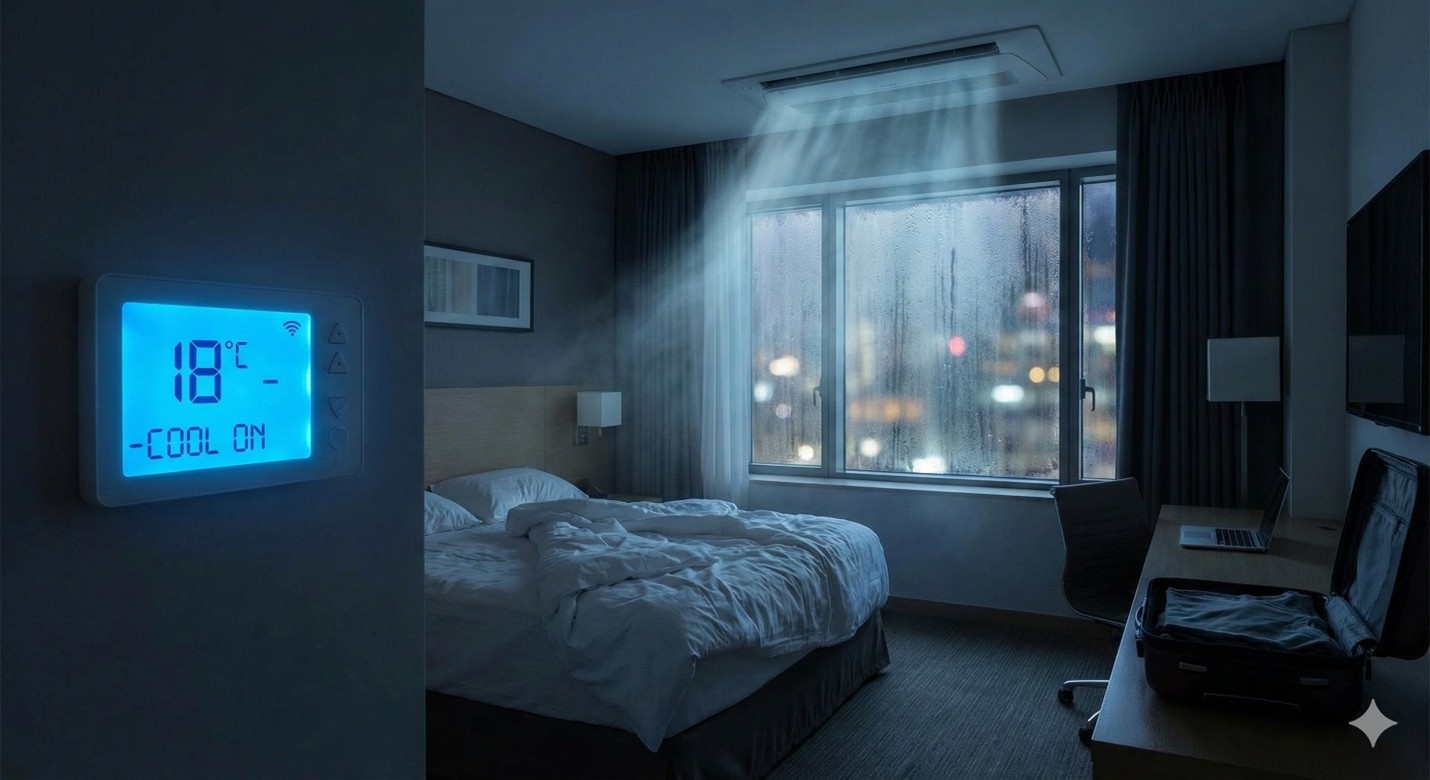 Hotel room at night